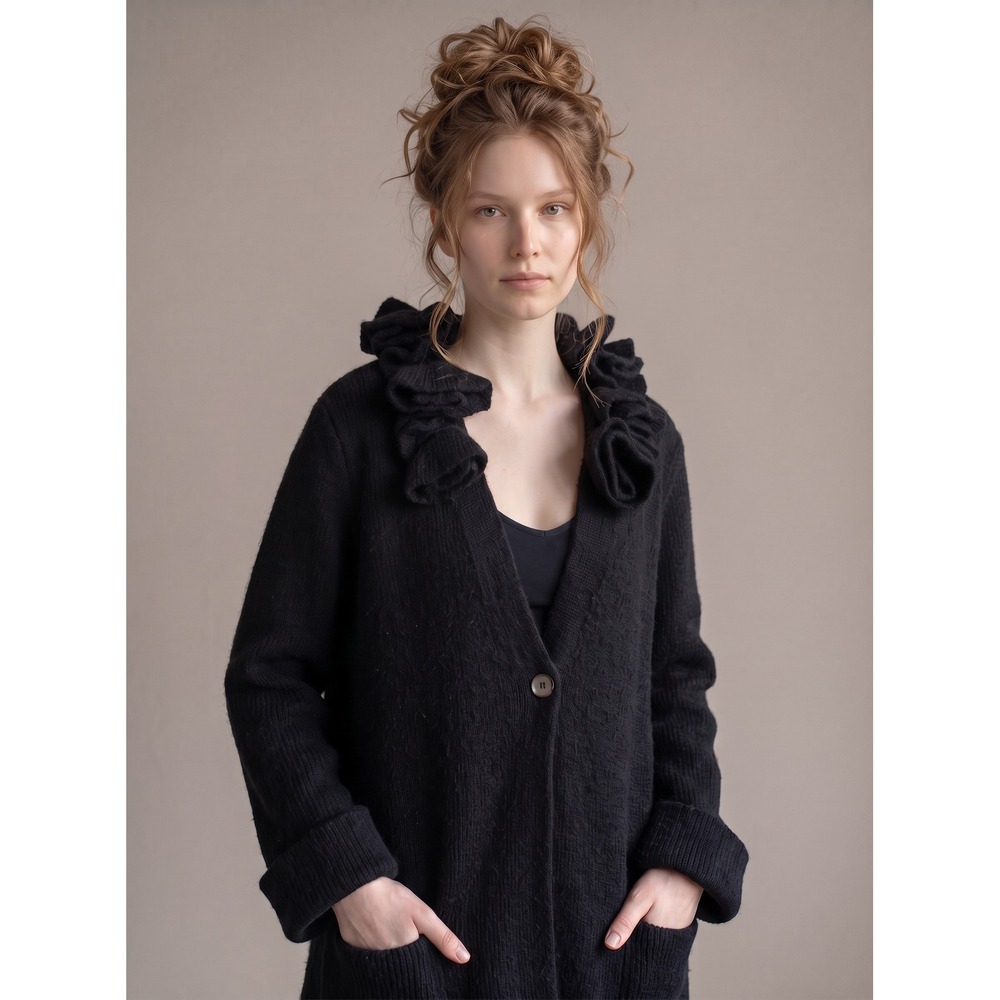 Soft Surroundings Black Alpaca Wool Ruffle Collar Button Cardigan Sweater 1X